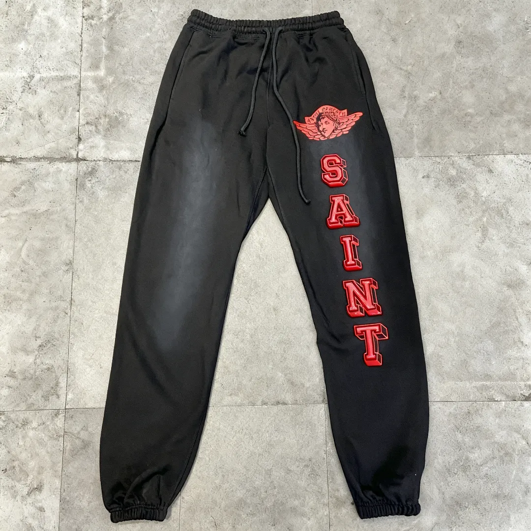 Saint Michael's trendy retro angels letters with old washed angel vintage loose casual loose sweatpants and trousers Style number: SM632 Size: S-M-L-XL Color: black blue-black red-blue yellow Price: P236